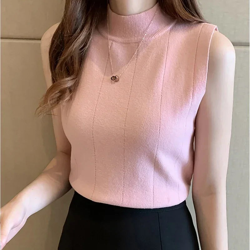 Korean Fashion Ladies Tops Spring New Summer Women Tops Casual Clothes Sleeveless Solid Women Blouse Knit Elastic Blusas 8623 50