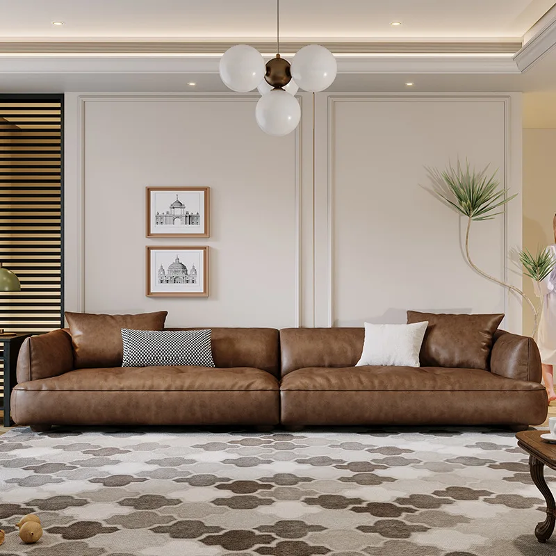 Layer cowhide retro simple straight row small apartment big sitting deep cloud