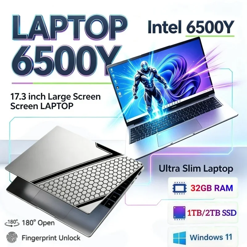 Intel 6500Y Premium 17.3 Inch Large Screen Laptop 16/32GB RAM 1/2TB BIG SSD Clear Windows11 Portable for Study Office