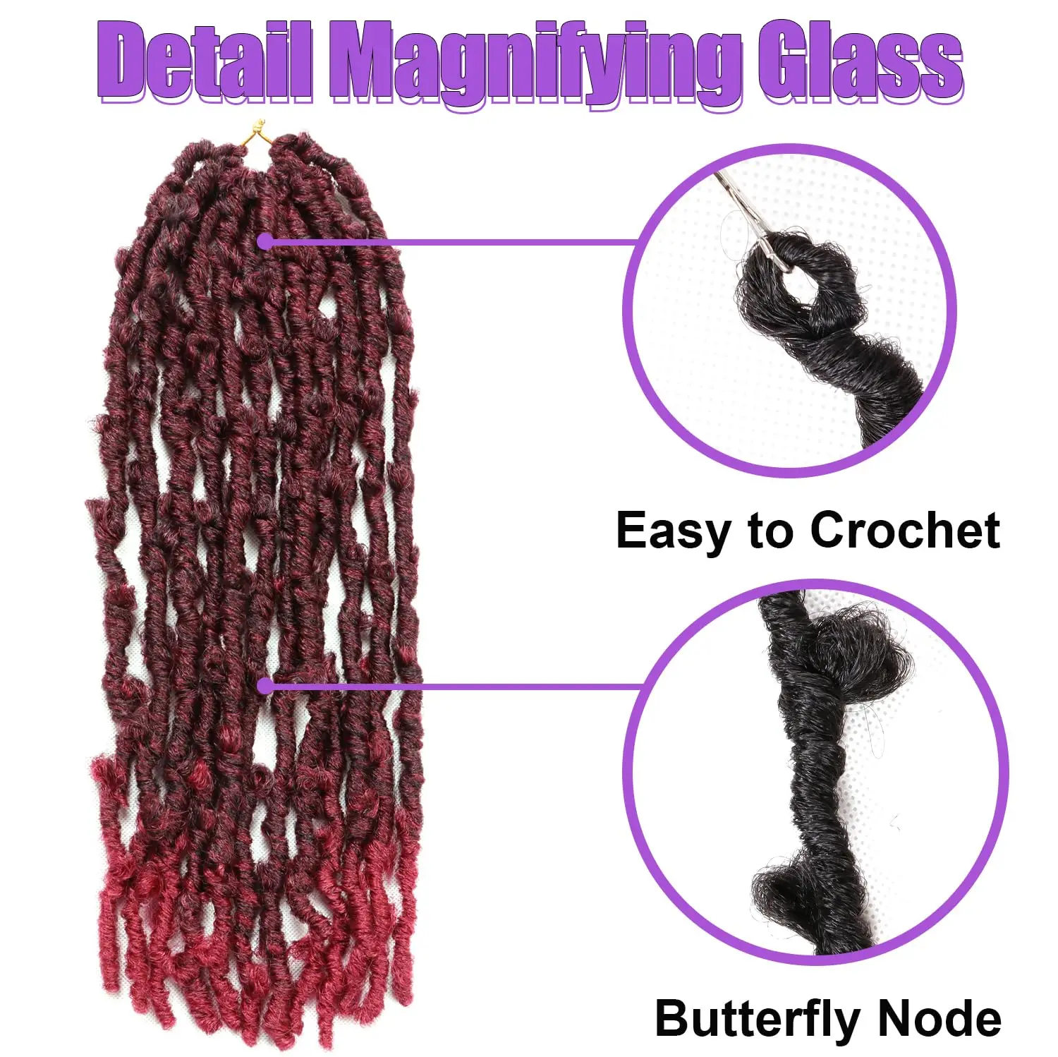 1/8 Packs Pre Looped Butterfly Locs Crochet Hair Burgundy Red Distressed Locs Crochet Braids Soft Butterfly Synthetic Faux Locs