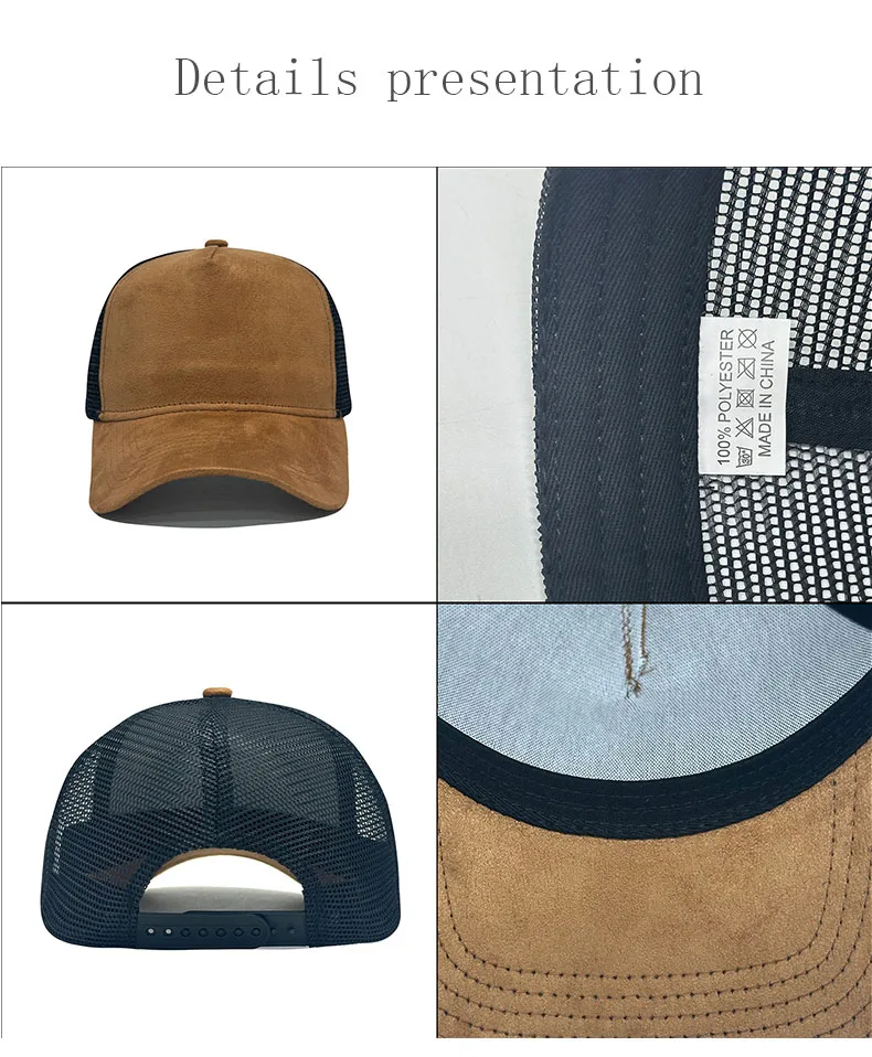 Individuell besticktes Logo Wildleder Trucker Cap Sommer Atmungsaktive Mesh Herren Baseballkappe Damen DIY Grafik Sonnenhüte – Detail 4