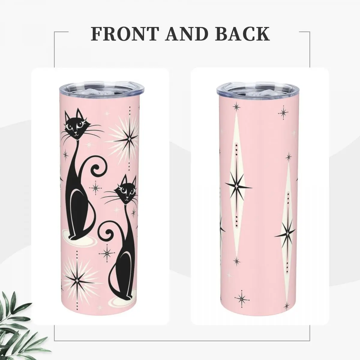 Mid Century Meow Retro Atomic Cats LG Studioxtin Stainless Steel Tumbler Insulated Mugs Thermal Cold Bottle Straws With Lid 20oz