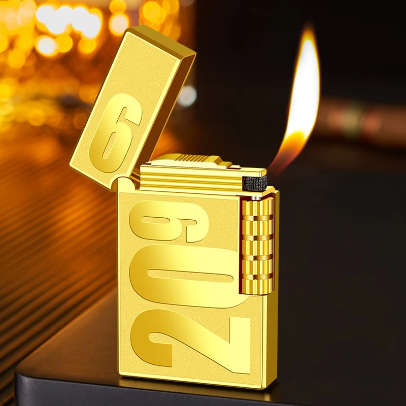 Metal Stripe Loud Lighter Unusual Lighters Cigarette Lighter Creative Wheel Lighter Butane Gas Lighter Open Fire Square Lighter