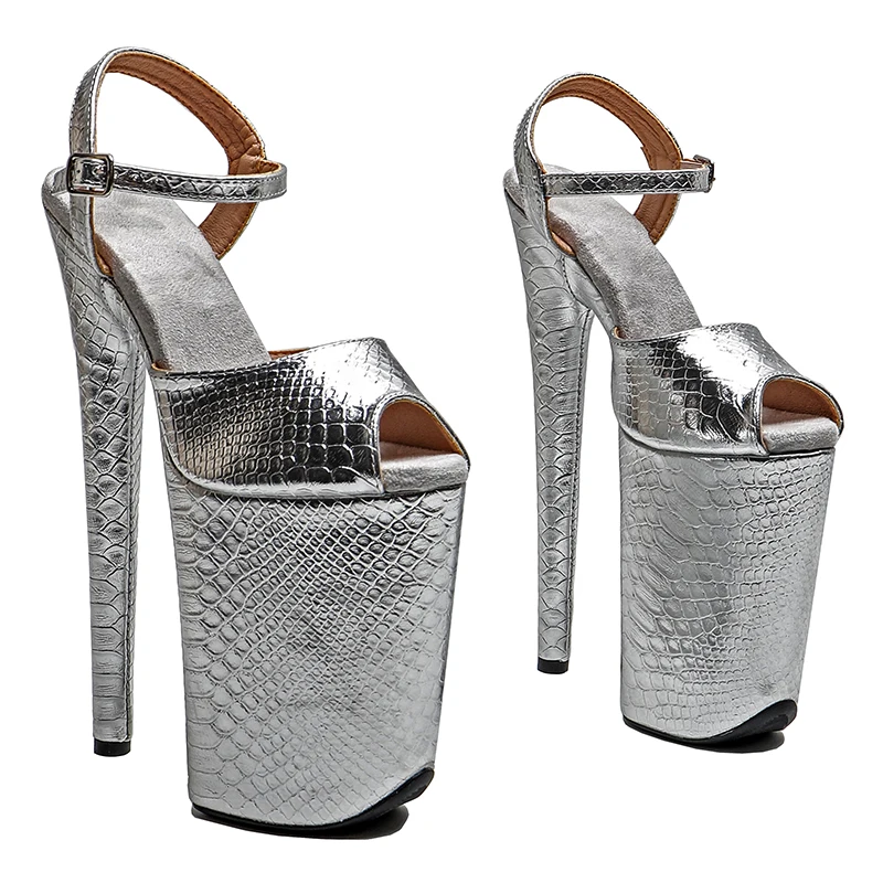 Leecabe 23CM / 9inches  Snake PU small open toe  fashion  Platform High Heels Sandals Pole Dance shoes