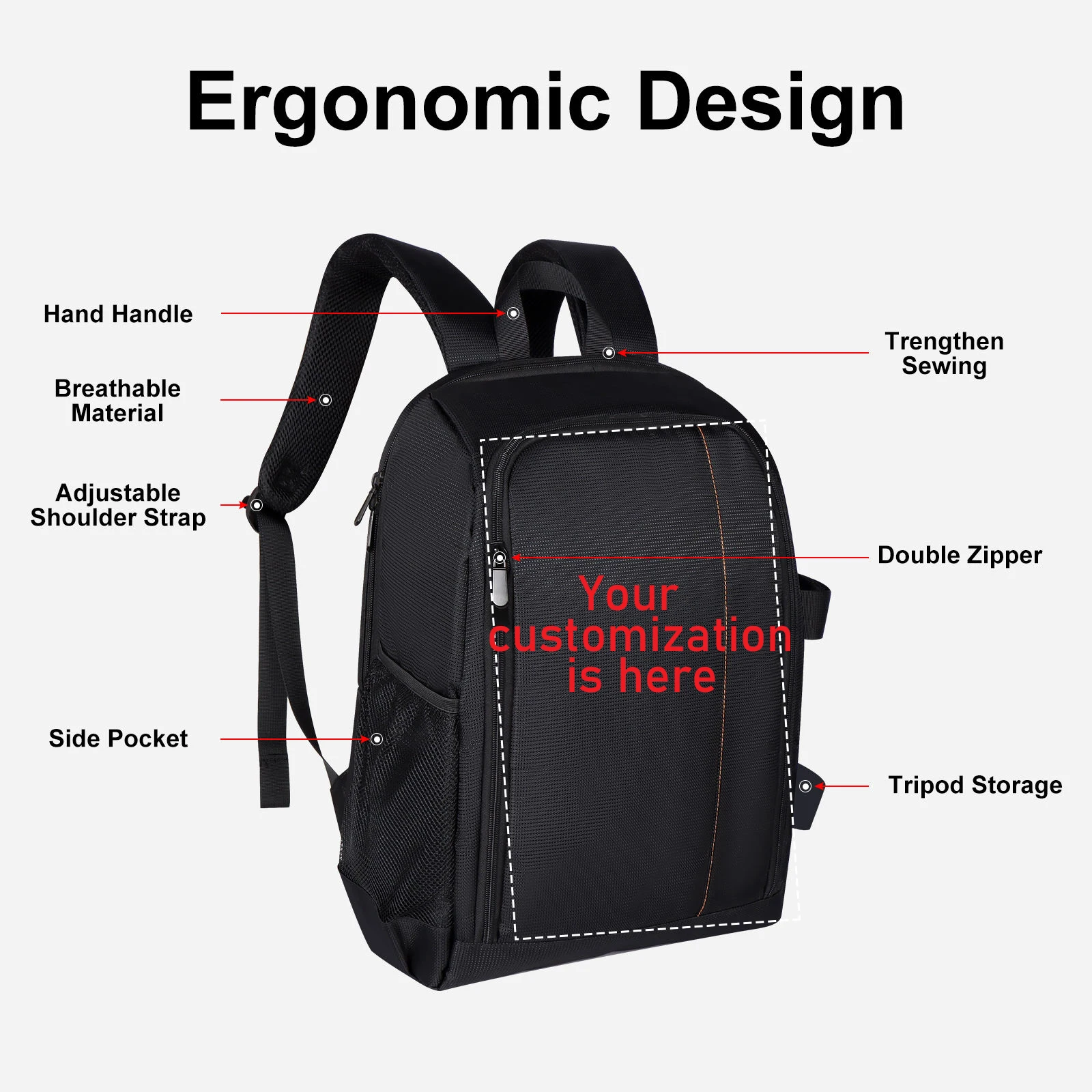 Mochila de câmera profissional com logotipo personalizado para DSLR/SLR/bolsa de fotografia à prova d'água sem espelho com suporte de tripé para exterior