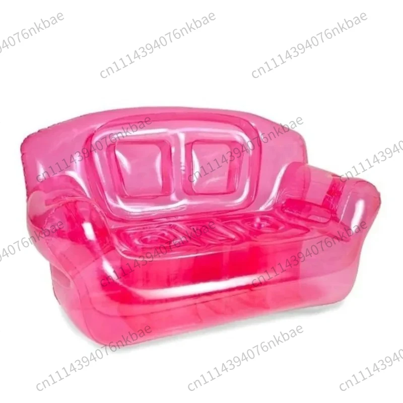 Custom Transparent 2-Seater Inflatable Corner Sofa, Pink Blow Up Air Sofa Armchair for Indoor & Outdoor Use