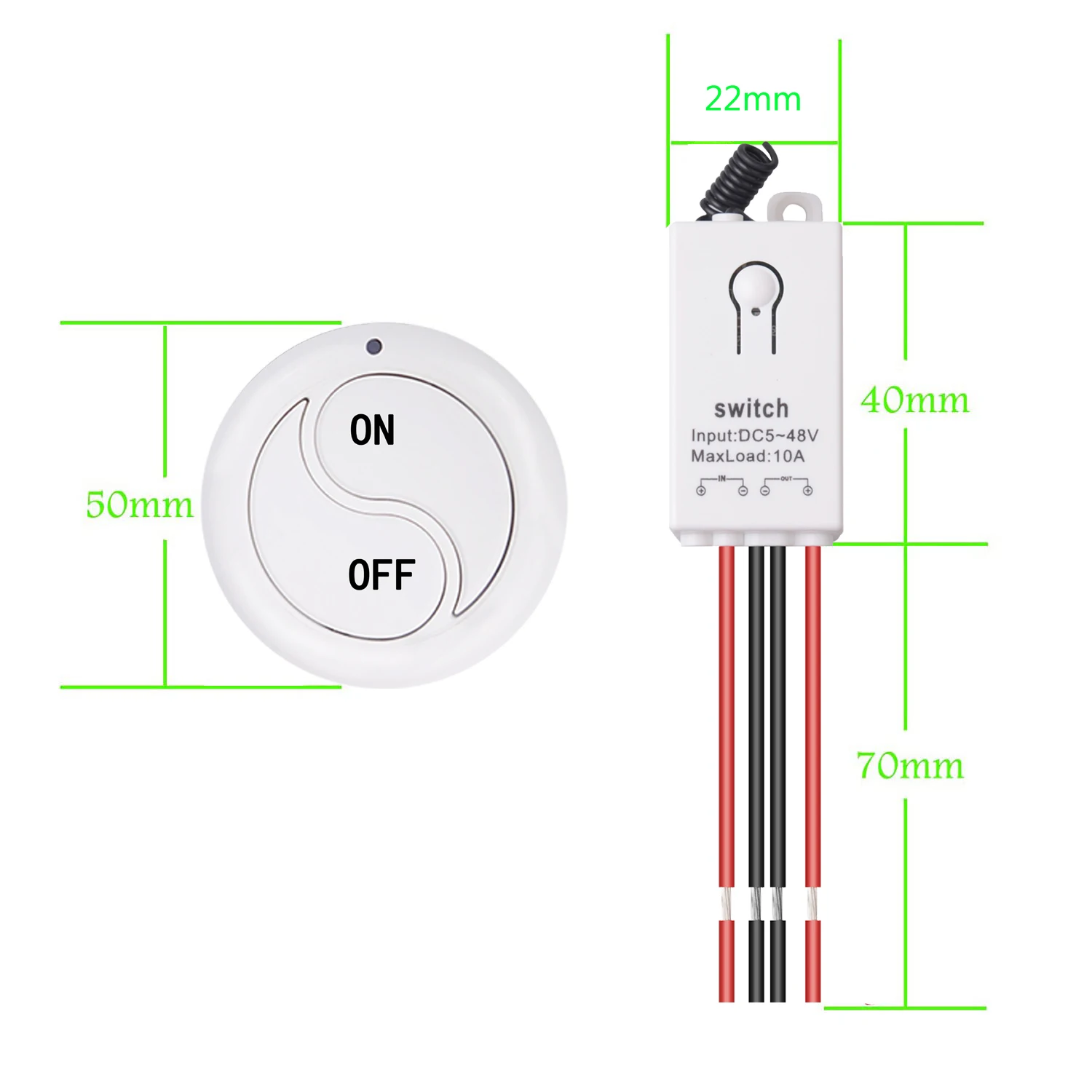 DC 5V 12V 24V 36V 48V 433 MHz RF interruttore di controllo remoto 10A modulo relè ricevitore trasmettitori bianchi ON OFF per lampada a LED fai da te