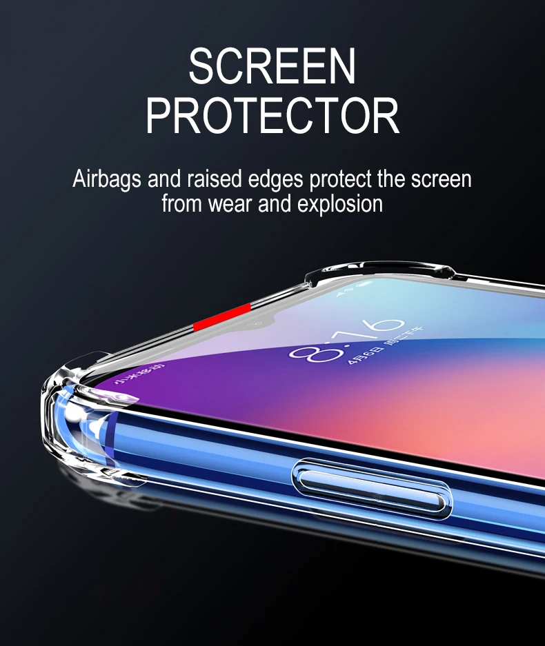 Shockproof Silicone Case For Xiaomi Mi 10 10 Ultra 10T 9 9T 8 Se Pro A1 A2 A3 Lite Clear Soft Cover Airbag Shell Transparent