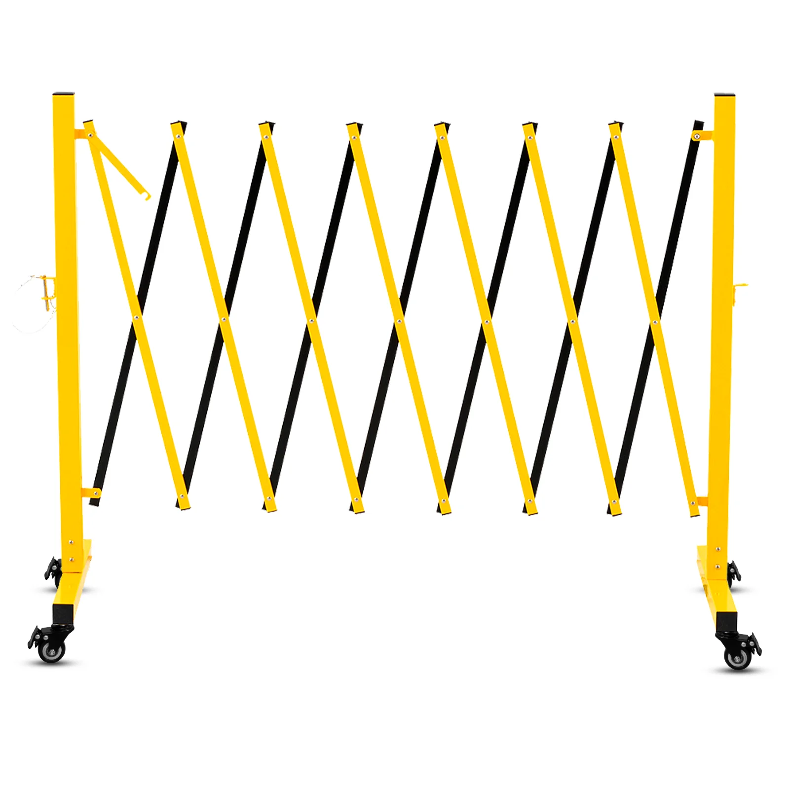 Industrial Expandable Metal Barricade 17 Feet, Mobile Safety Barrier Gate, Retractable Traffic Fence with Casters