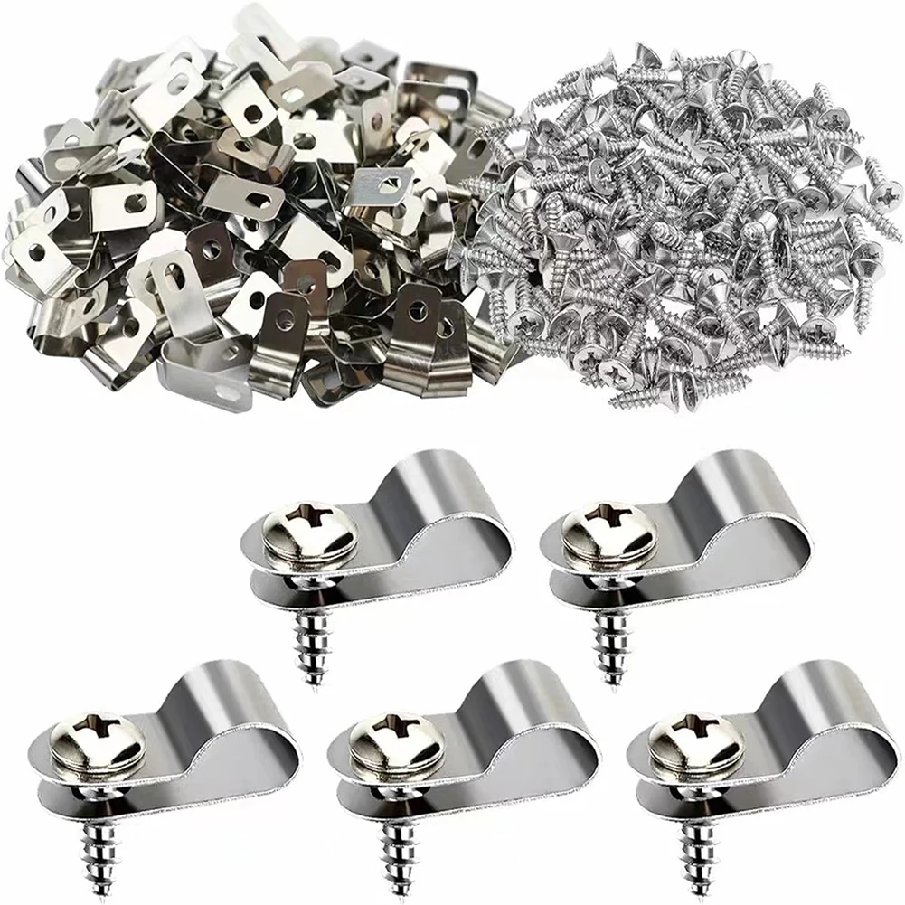 100XStainless Steel Wire Fence Wire Clips Cable Clamps With Screw Mounting Clips Tools Instruments Parts And Accessories Tool