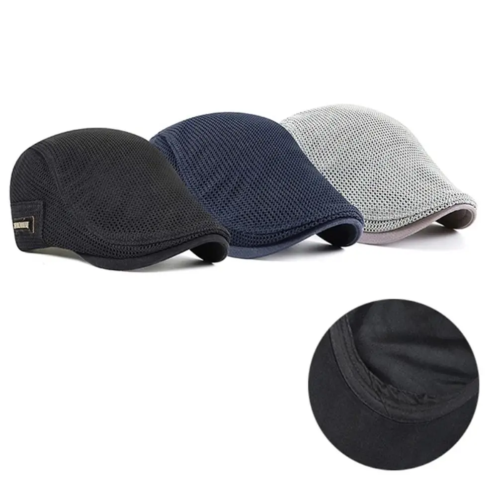 Fashion Solid Color Men Beret Hat Korean Style Newsboy Mesh Flat Cap Cabbie British Style Forward Peaked Cap Driving