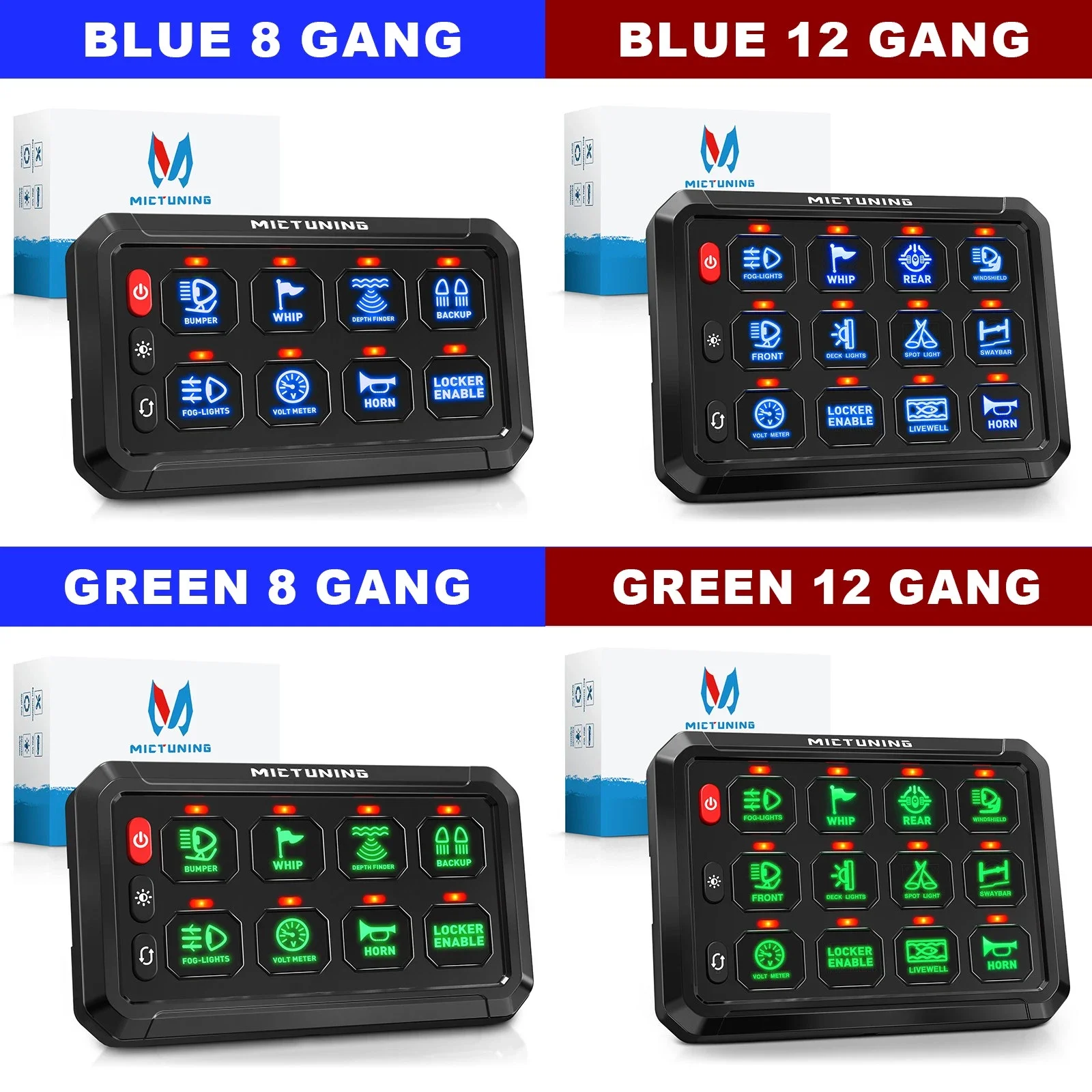 

MICTUNING P1S 8/12 Gang Switch Panel with Circuit Control Relay Box LED On-Off Multifunction 12V 24V Switch Panel for Car Truck