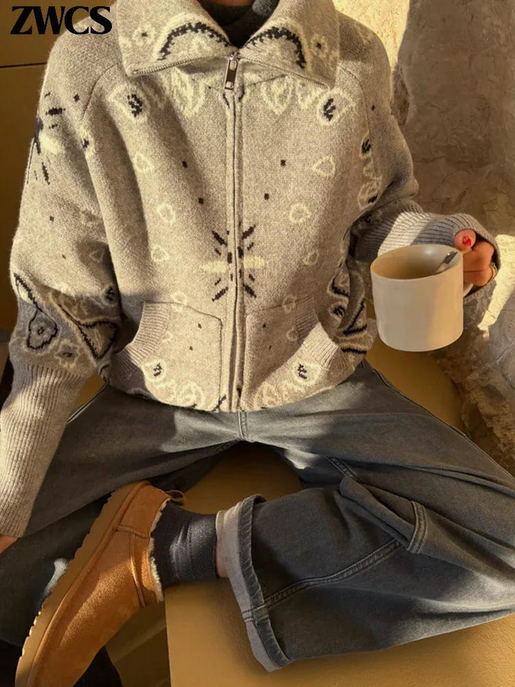 Knitted Stand Collar Zippers Cardigan Women’s Casual Printed Full Sleeve Sweaters 2026 Spring New Female Fashion Knitwear 4 Knitted Stand Collar Zippers Cardigan Women's Casual Printed Full Sleeve Sweaters 2026 Spring New Female Fashion Knitwear 4