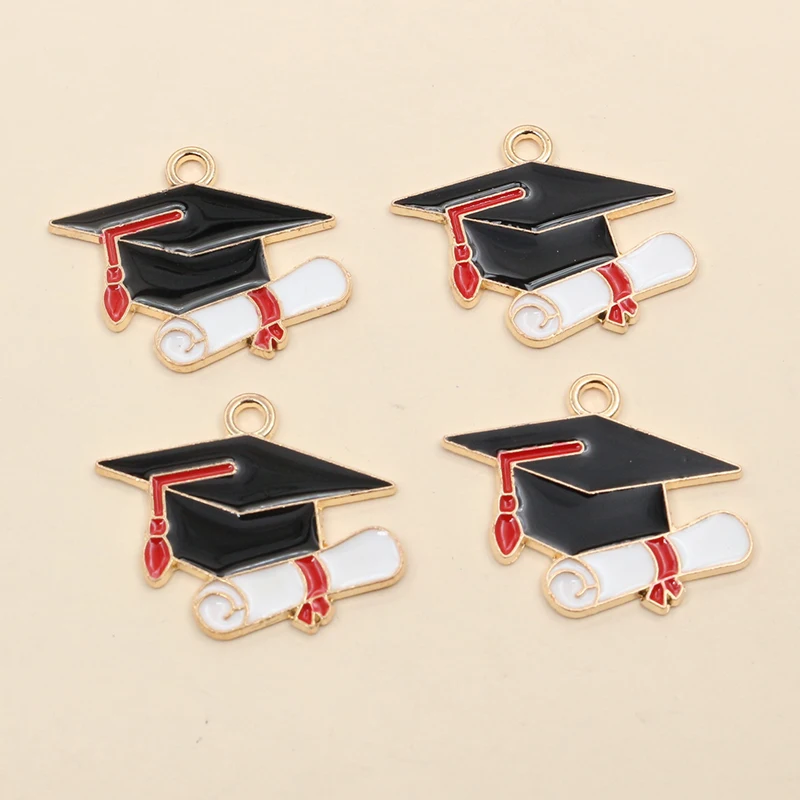 10Pcs 23x27mm Enamel Graduation Hat Charms Pendant for Necklaces Earrings DIY Jewelry Making Decorations Accessories