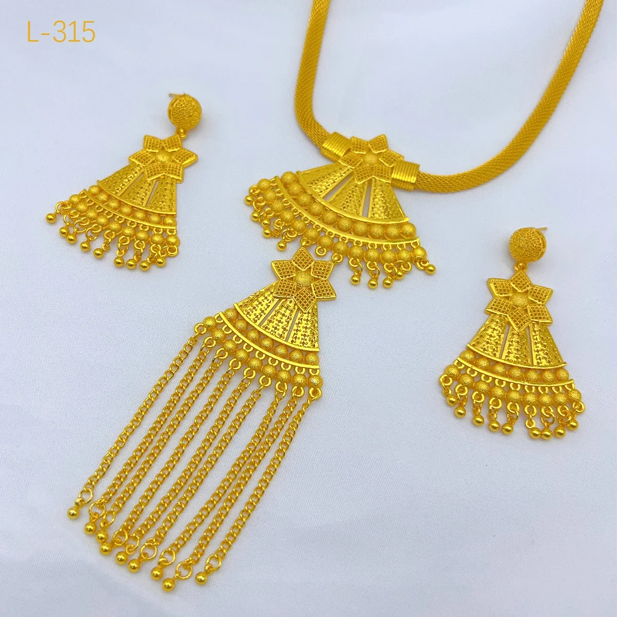 Indian Bridal Tassel Necklace Earrings Jewelry Set For Women 24K Gold Plated African Nigeria Dubai Wedding Party Gift Jewellery