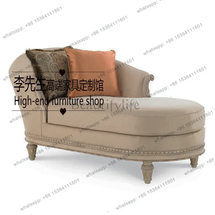 

European oak carved chaise longue sofa chaise longue French vintage living room sitting nap bed
