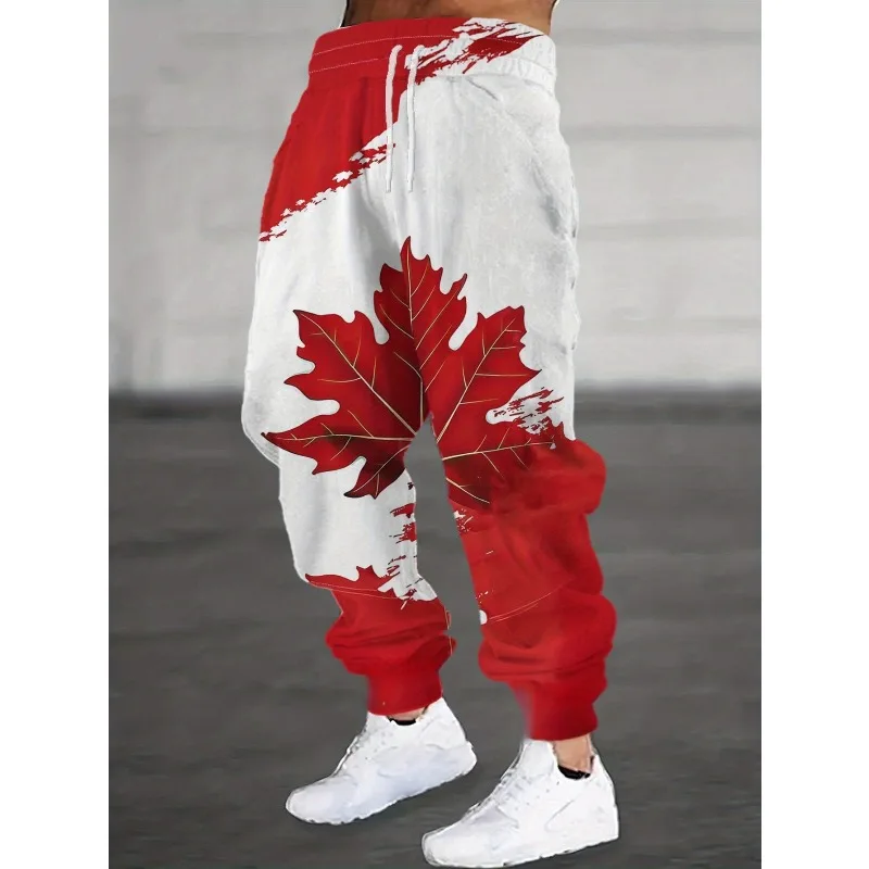 

2026 Summer Maple Leaf Printed Fashion Casual Personalized Street Pants Adult and Children Large Size Quick Drying Sports Pants