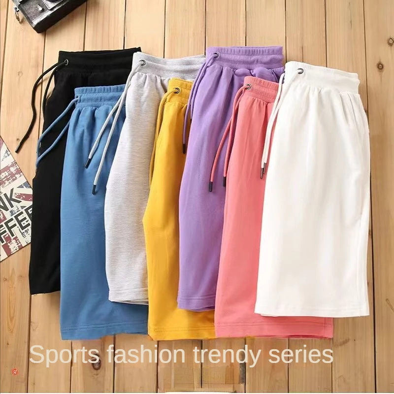 Pantalones cortos deportivos de algodón para hombre y mujer, pantalón informal holgado de Color sólido con cordón, estilo diario, para el hogar y al