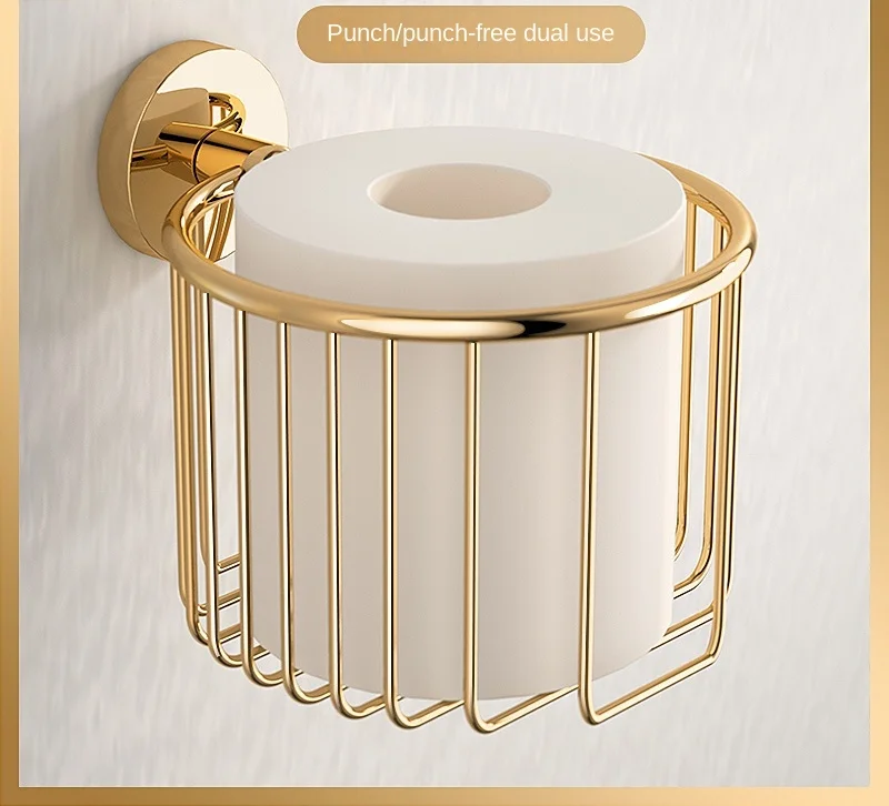 

Perforation-free toilet tissue box, paper towel basket, bathroom wall-hung all-copper light luxury wind roll rack tissue holder