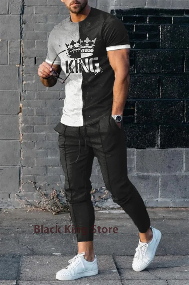 Sommer Sportswear Anzug Kurzarm T-Shirt lange Hosen Männer 2 Stück Sets Männer Trainings anzug 3d gedruckt Casual Trend übergroße Kleidung