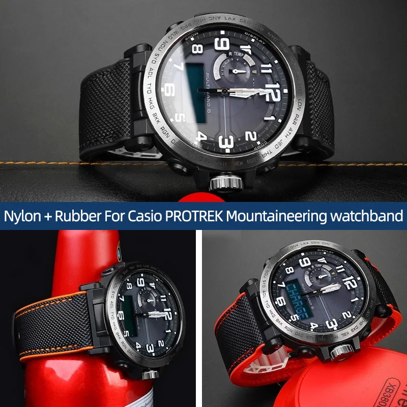 24mm Sports Nylon + Rubber For Casio PROTREK Mountaineering watchband PRG-600/PRG-650 PRW-6600/ PRW-6800 Bracelet Men Strap