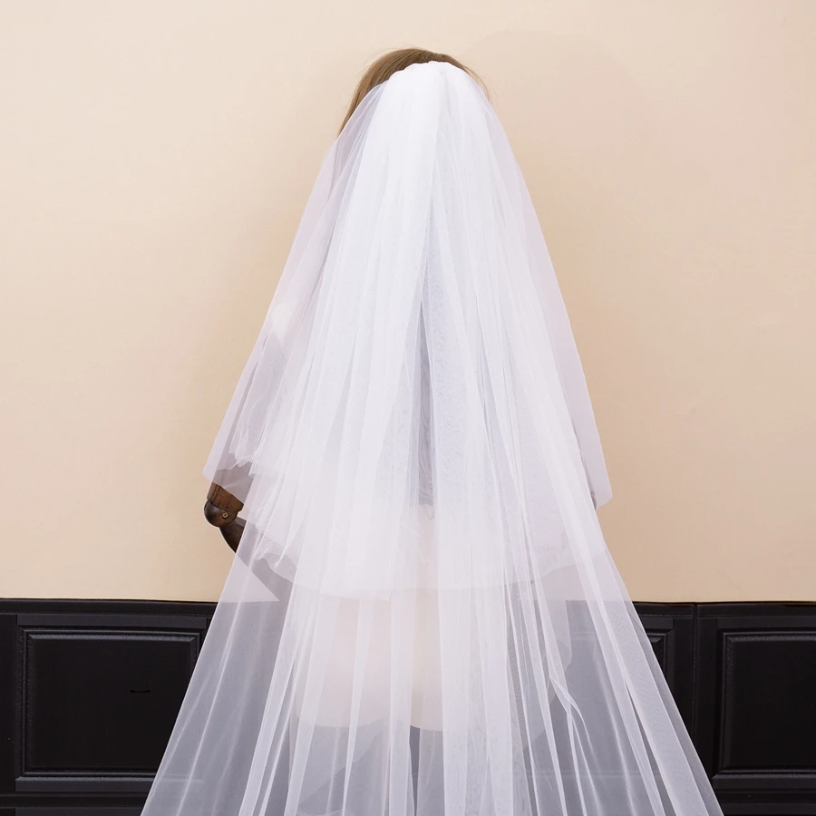 Atacado branco marfim 3 metros véus de casamento de noiva duas camadas acessórios de casamento velo de novias véus de noiva