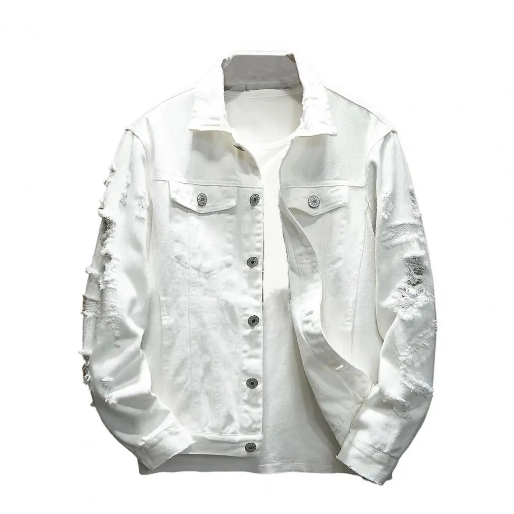New 2024 Men's Fashion Jeans Jacket Solid Spring Autumn Cotton Denim Jacket Men White Black Pink Ripped Hole Jean Coats Male 8 S4564f10208874946895ab40992eaaceeH