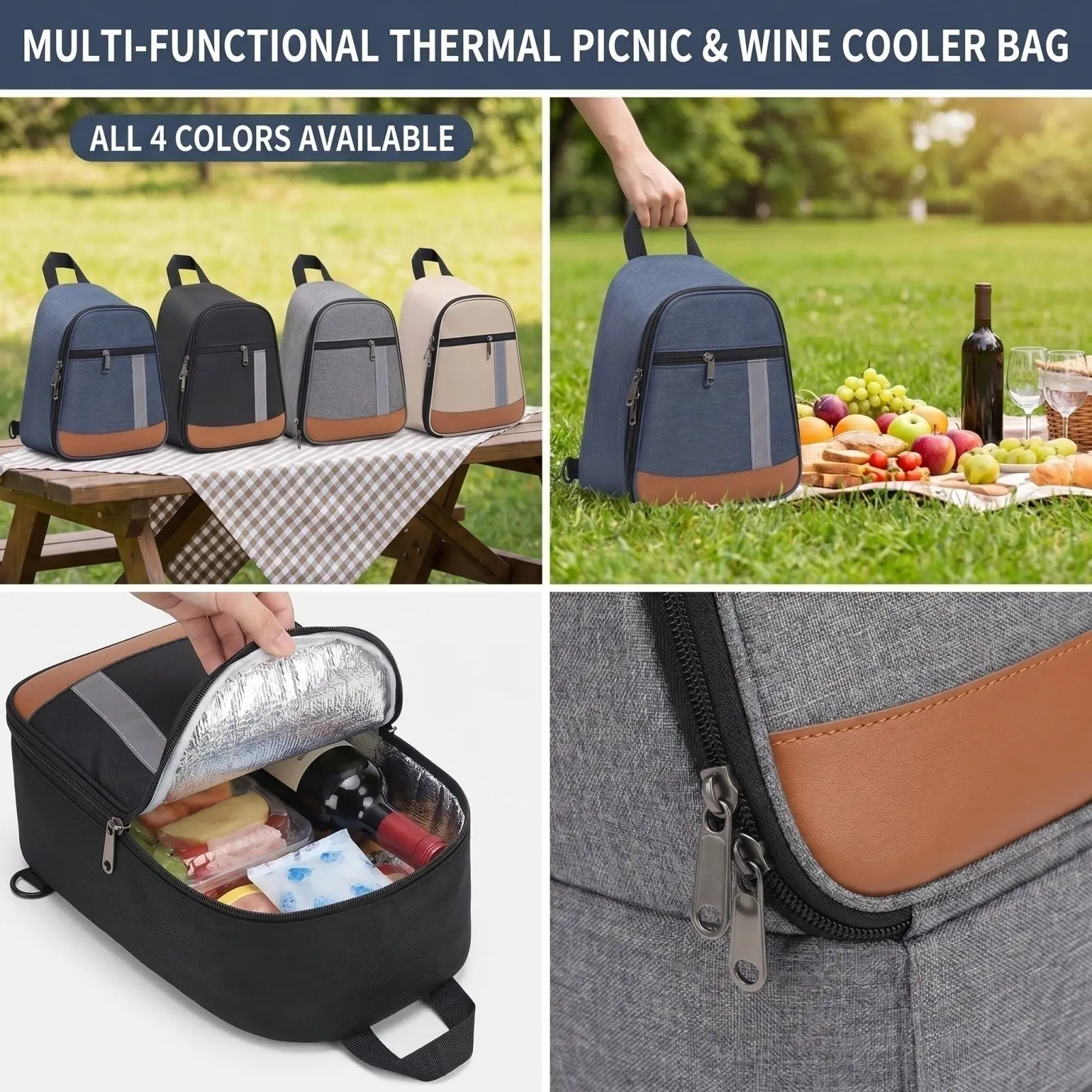 Thermal Insulated Picnic Cooler Bag Multi Functional Wine Backpack Outdoor Lunch Tote 4 Colors Available Camping Sports Food
