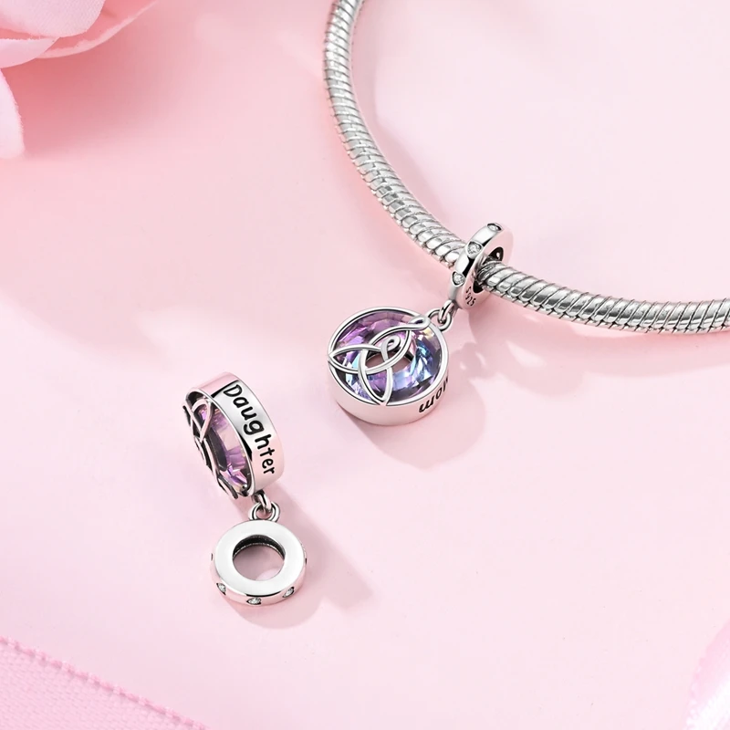 925 Sterling Silver Mother Daughter Knot Angel Charms Pendant Fit 3mm Original Bracelet DIY Women Anniversary Jewelry Gifts