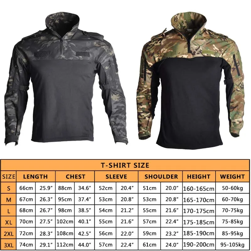 Outdoor Tactical Shirt Hiking T-Shirts Men Clothing Camo Long Sleeve Hunting Clothes Camping Shirt Combat Shirts