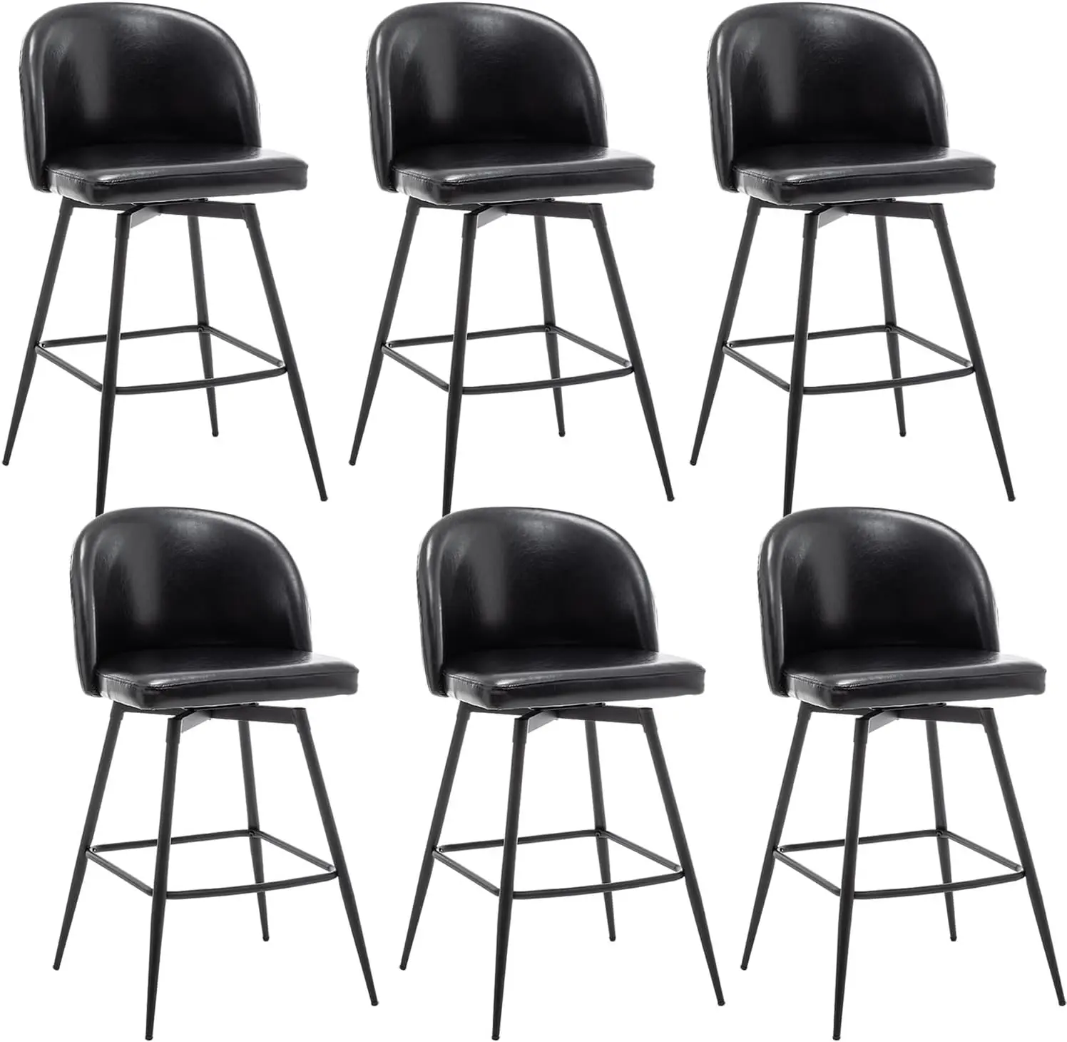 Leather Bar Stools Set Of 6, 27 Inch Modern Counter Height Bar Stools With Woven Back, 360° Swivel Bar Stools For Kitchen