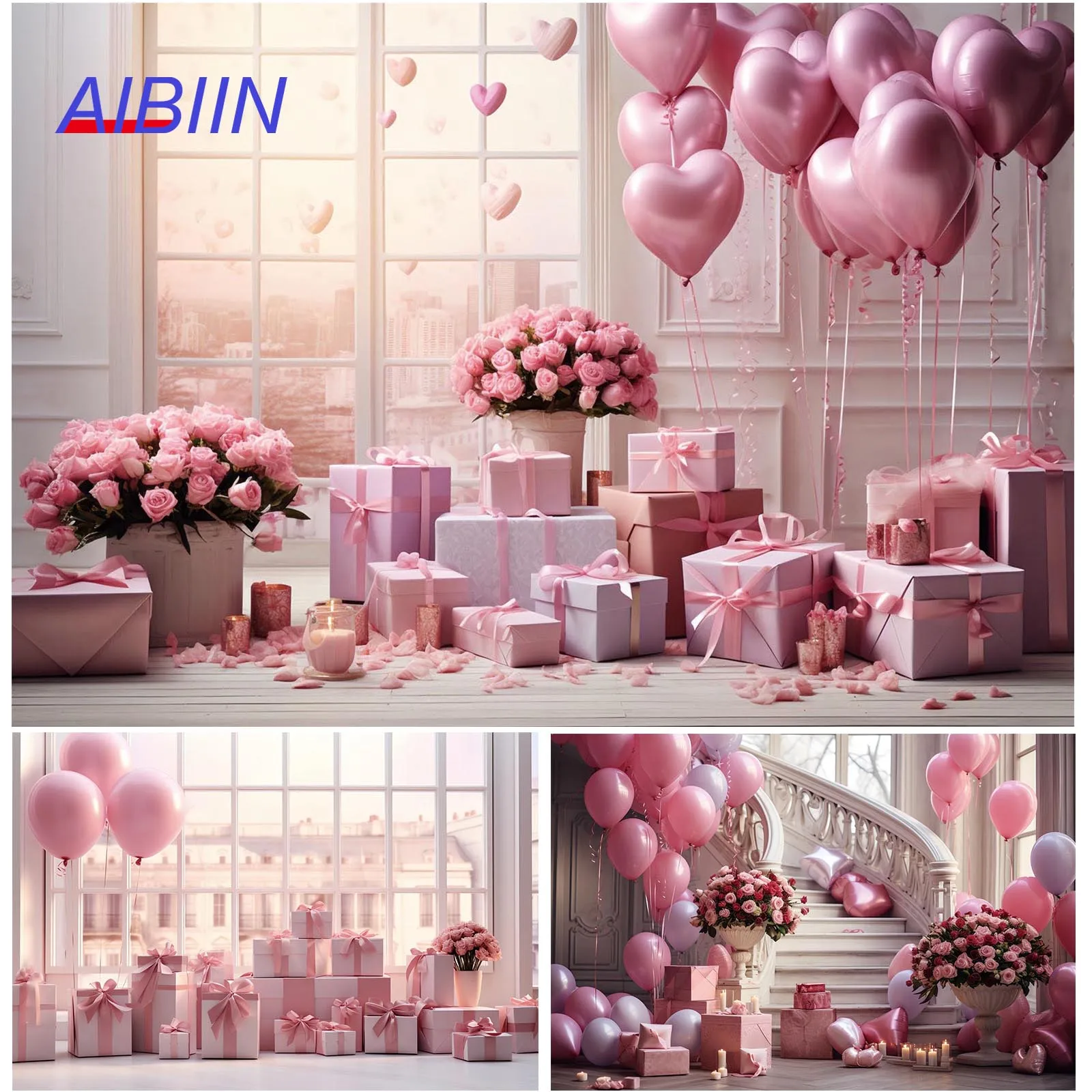 Valentine’s Day Photography Background Pink Gift Box Balloons Birthday Party Backdrop Decor Portrait Photozone Props Banner