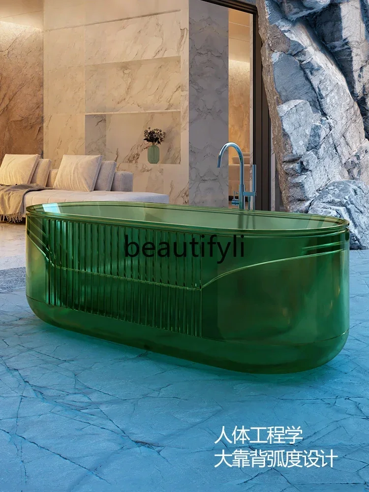 Y AT อ่างอาบน้ําโปร่งใส เรซินยืนฟรีในครัวเรือน อพาร์ทเมนต์ขนาดเล็ก อ่างอาบน้ําสีวงรี อ่างอาบน้ําโฮมสเตย์ของโรงแรม