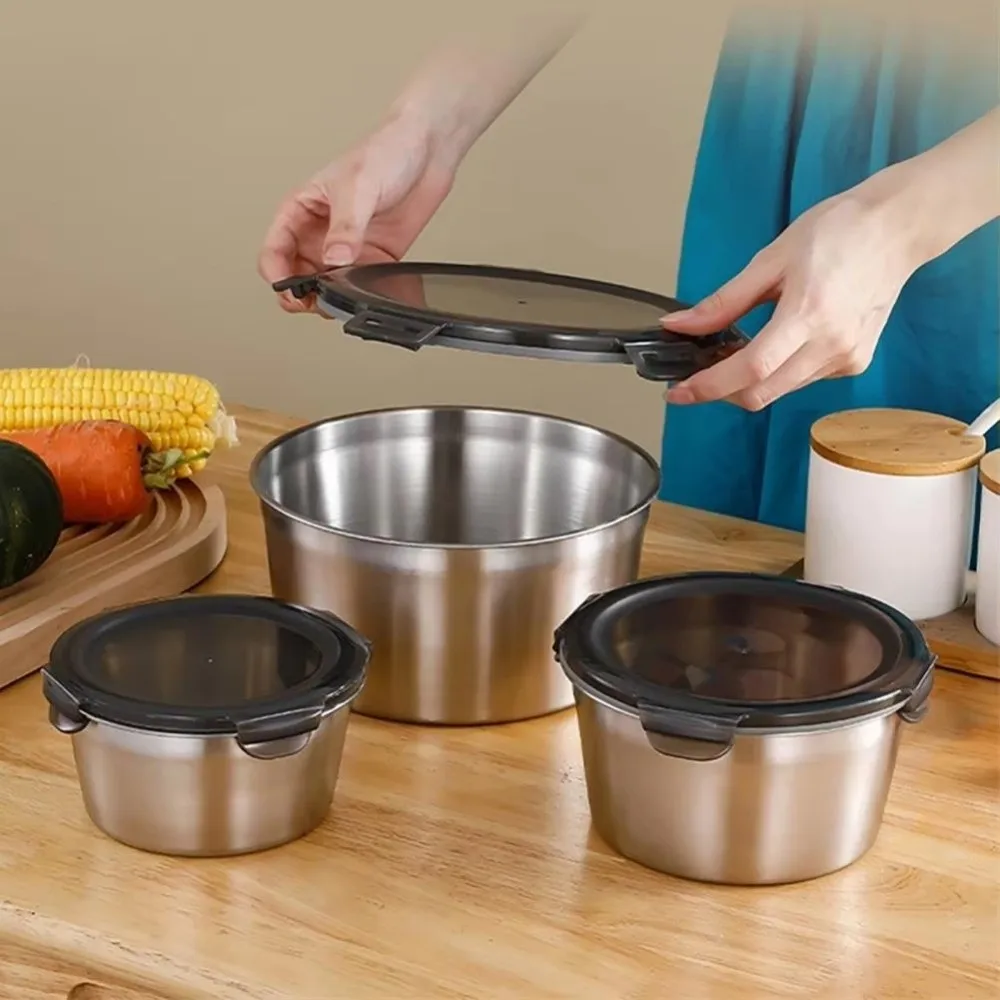 Durable Leak Proof Lunch Box Round Strong Tightness Bento Box With Lid Stainless Steel Container Food Storage