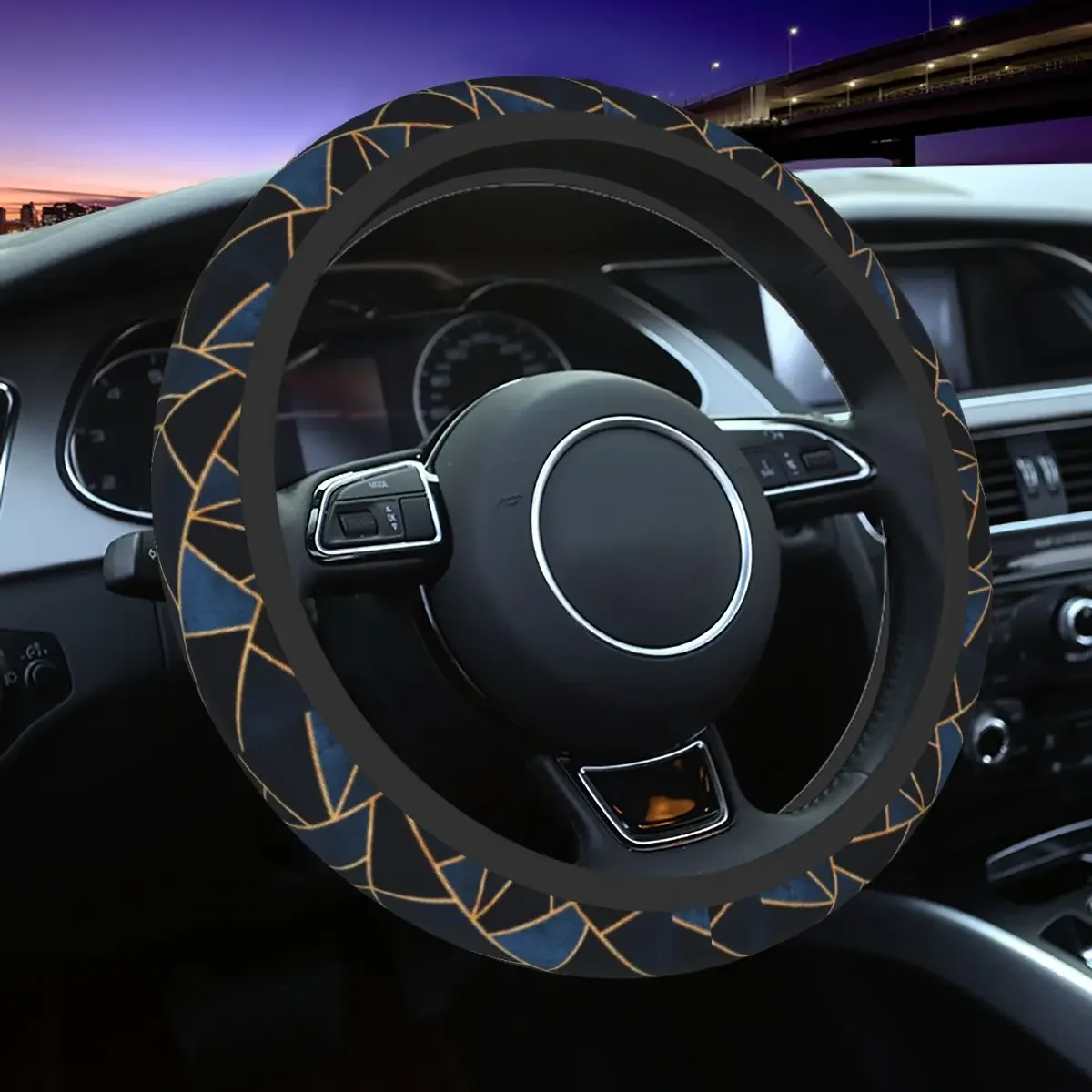 Navy Stone Car Steering Wheel Cover 38cm Non-slip Retro Nodic Geometric Elastische Car-styling Interior Accessories