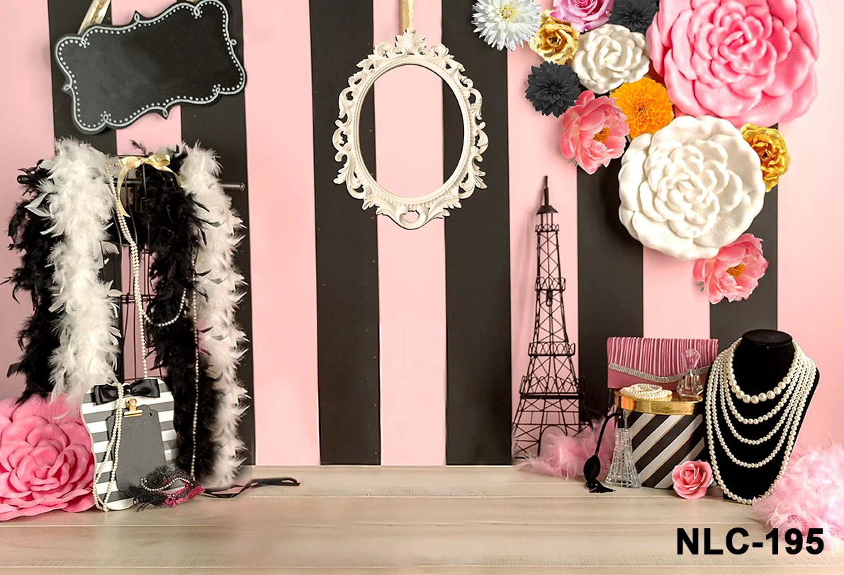 Birthday Photocall Pink Paris Eiffel Tower Flowers Chandelier Custom Photography Backdrops Baby Newborn Backgrounds Prop