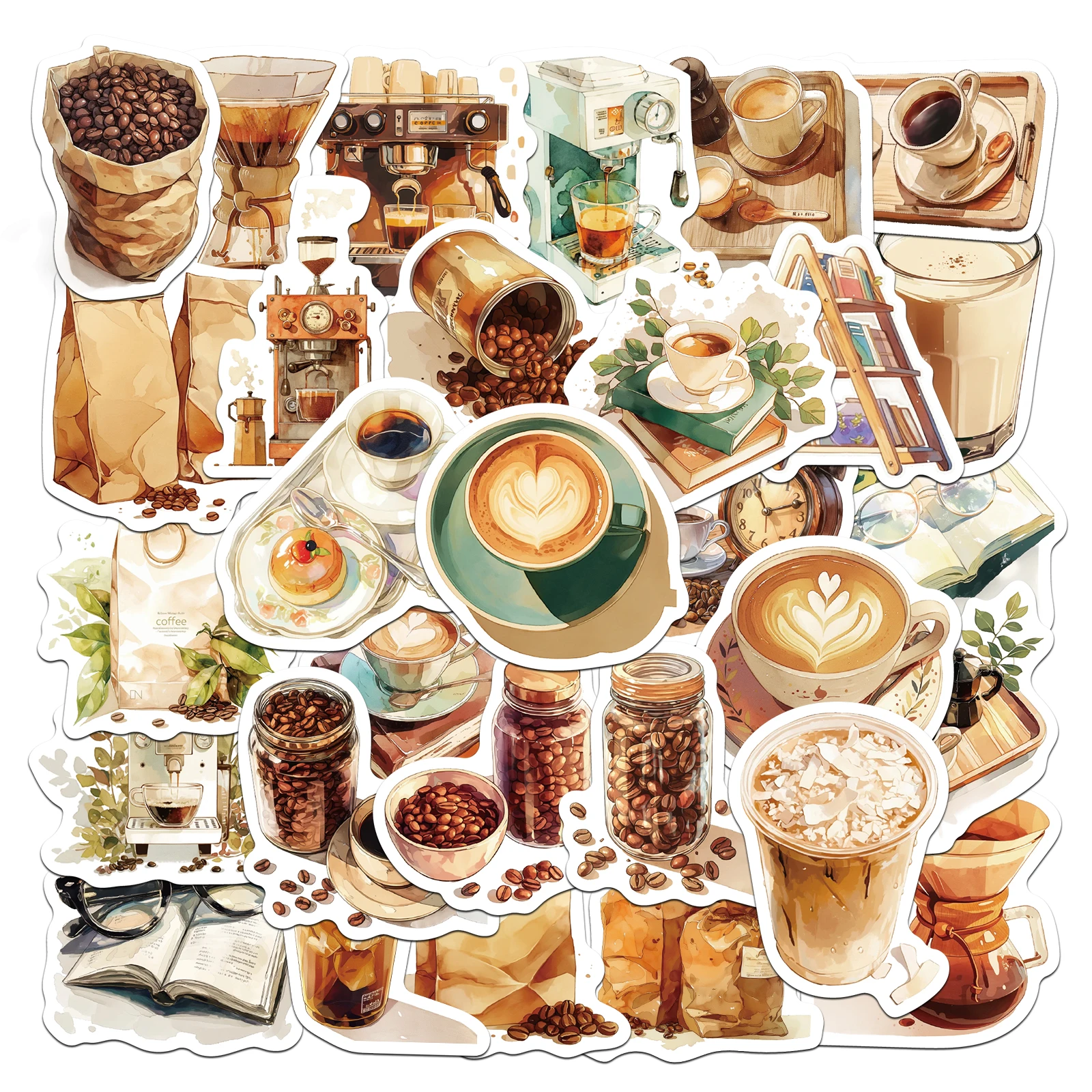 30PCS Retro Coffee Series Sticker Pack Exquisite Hand Account Material Phone Case Laptop Luggage Bottle Waterproof Stickers