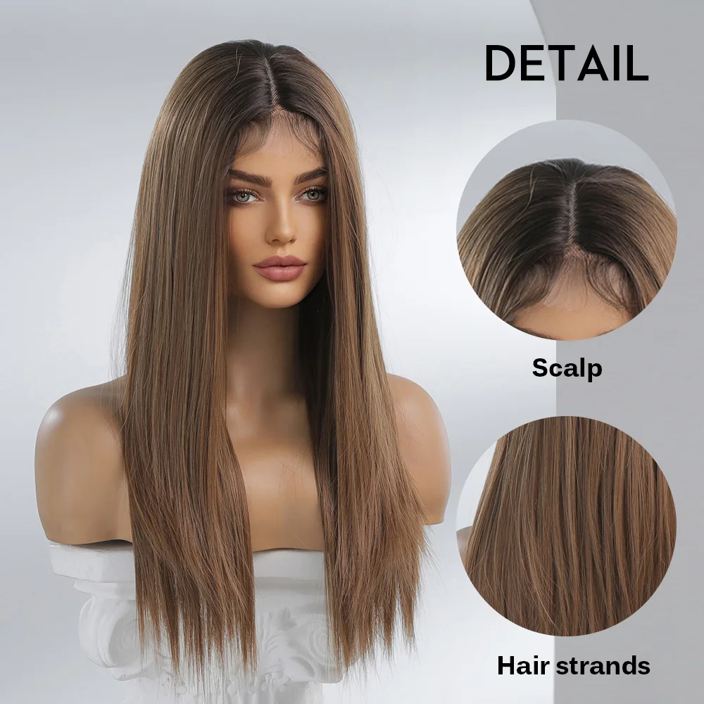 oneNonly Long Straight Brown Wigs for Women Lace Front Wig Natural Daily Party Cosplay Wedding High Density