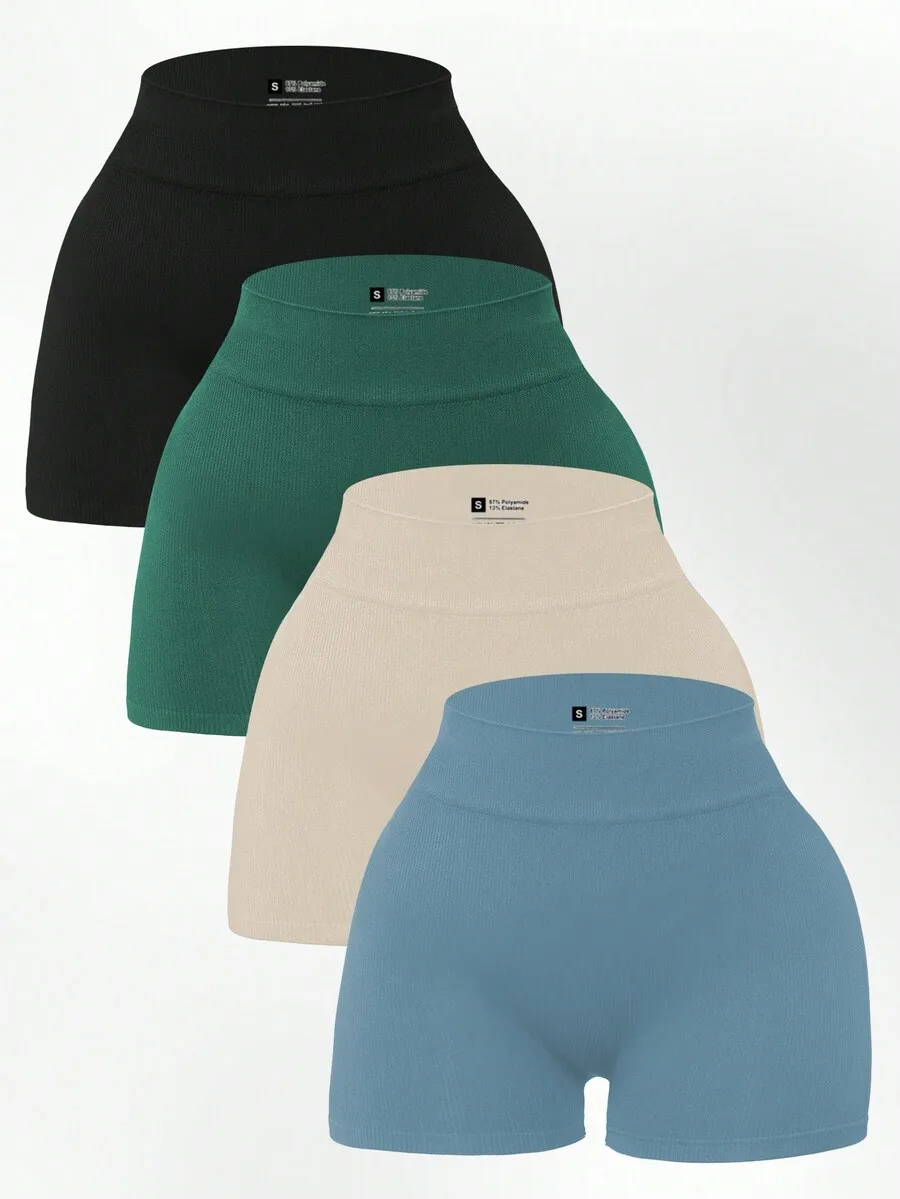 

3 Pcs Women Solid Color High Waisted Workout Shorts Gym Biker Shorts