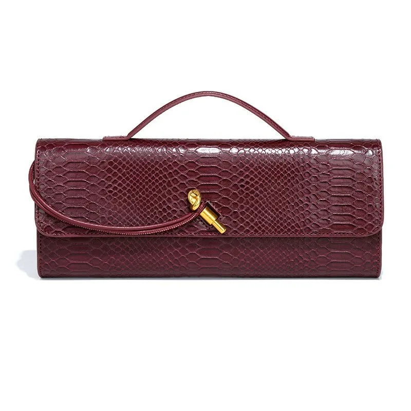 Y2K Classic Women's Luxury Design Top Handbag, Long Evening Dress Handbag, Crocodile Pattern Shoulder Bag Storage Bag