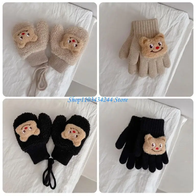 

Cartoon Bear Kids Gloves Soft and Comfortable Children's Mittens Full Finger Split Finger Mitts for School and Play