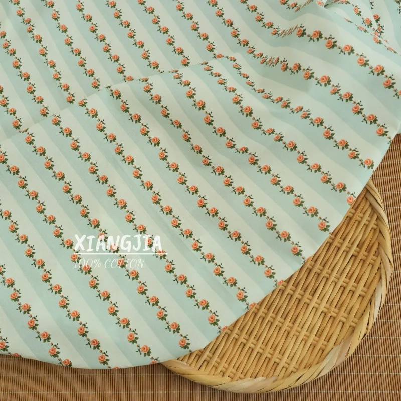 140x50cm Vintage-Stil 40er Jahre Baumwoll-Popeline Stoff mit Blumen- und Streifenmuster für Blusen, Kleider, Röcke und Kinderbekleidung, Nähmaterial – Detail 3