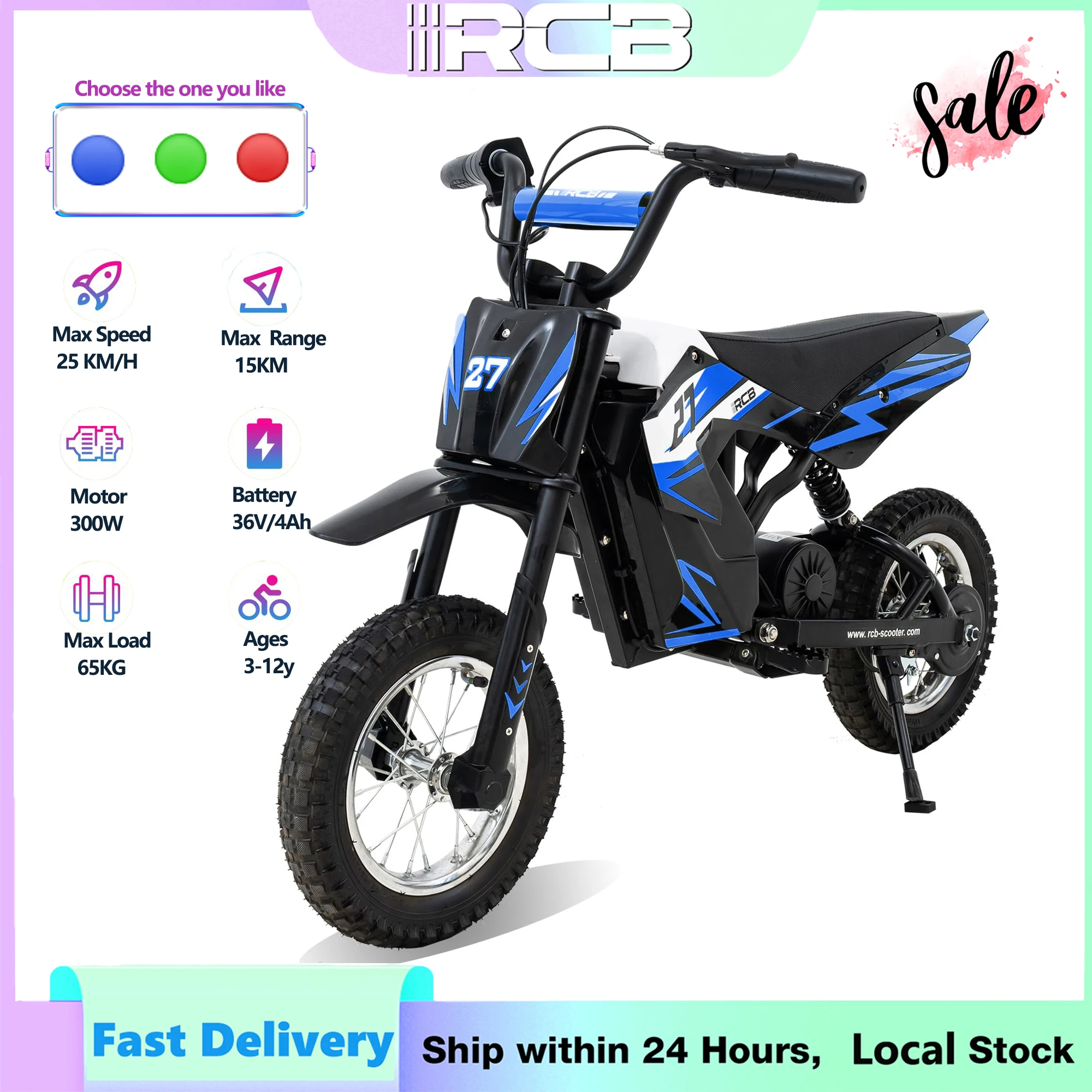 RCB R9X Elektrische Motorfiets voor Kinderen, 3 Instelbare Snelheden, 36V-Motor, 15km Bereik, 25km/h Max Snelheid, 12" Banden, Veilig & Comfortabel, voor 3–12 Jaar