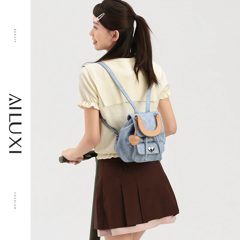 AILUXI Women Backpack Large Capacity Cowboy Blue Casual Girls Handbag Short Distance Travel Commuter Cute Shoulder Female Bag