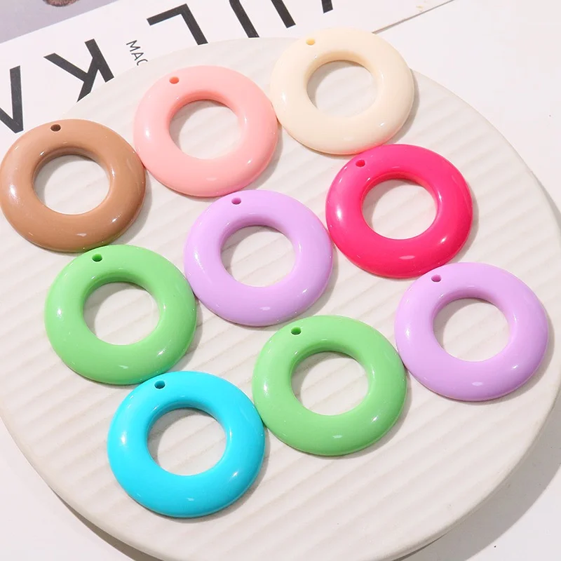 New style 40pcs/lot 41mm color print geometry rounds shape resin cabochon beads diy jewelry garment hair accessory