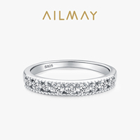 Ailmay Real 925 Sterling Silver Clear Zircon Finger Ring Stackable Round Rings For Women Wedding Engagement Fine Female Jewelry