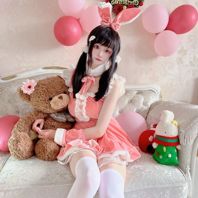 Coelhinha Anime Cosplay Fantasias para meninas, veludo macio, vestido Lolita Princess, roupas de empregada de Halloween, Natal e escola, dramatização, querida