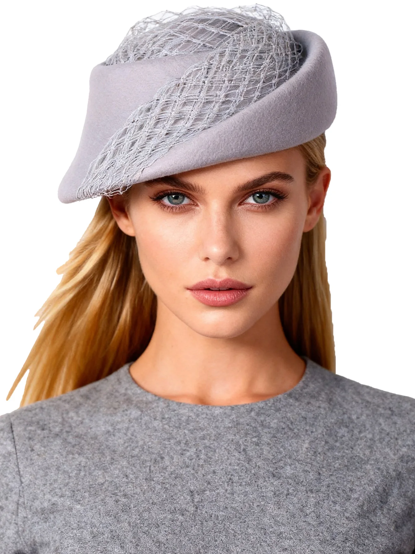 

FS Wool Felt Small Top Fascinators Hats For Women Ladies Elegant Beret With Mesh Wedding Church Tea Party Dress Fedoras Hat