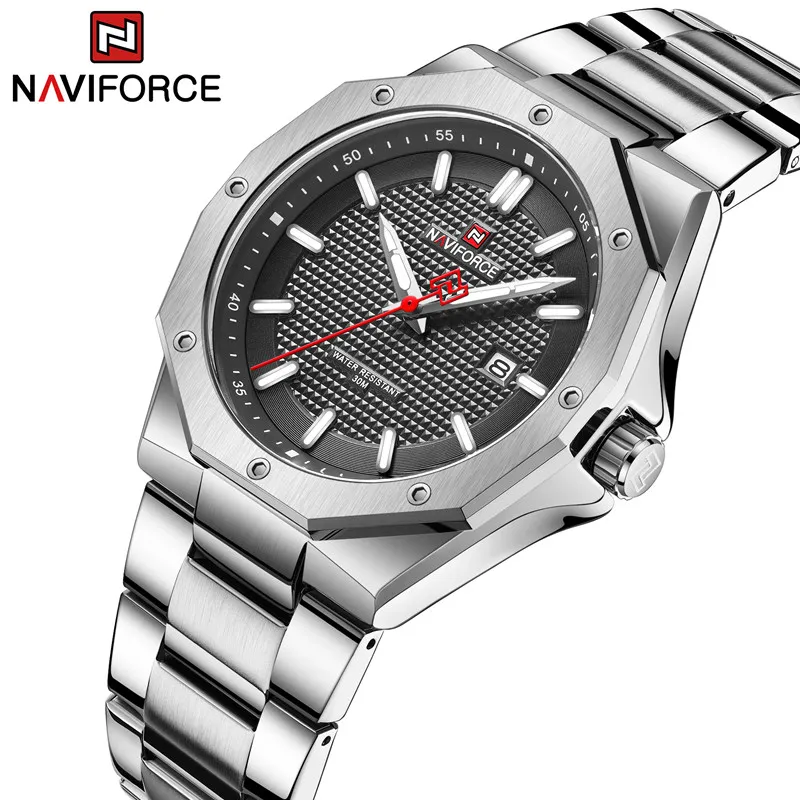 NAVIFORCE Brand Men's Sports Military Watches Stainless Steel Male Quartz Wristwatch Waterproof Luxury Causal Clock Reloj Hombre