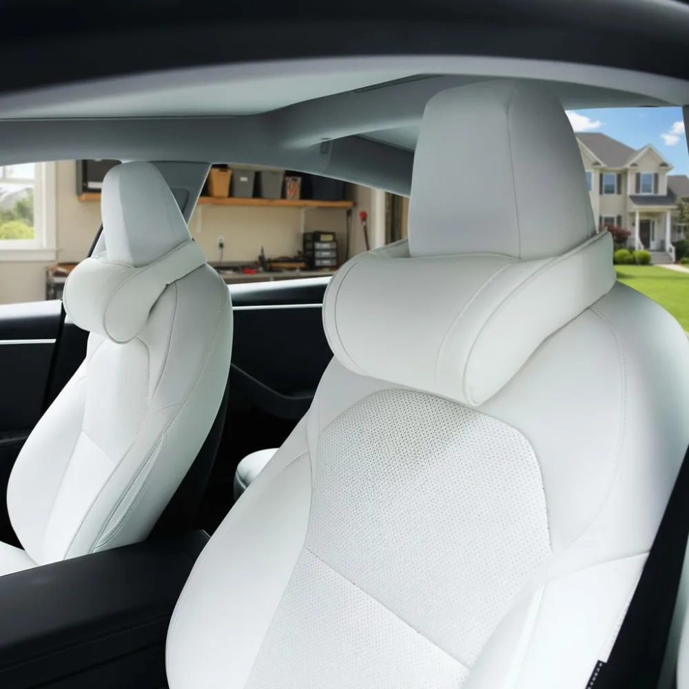 

Memory Foam Car Neck Pillow for Tesla Models and Most Cars, Ergonomic Headrest Support, 2-Pack White